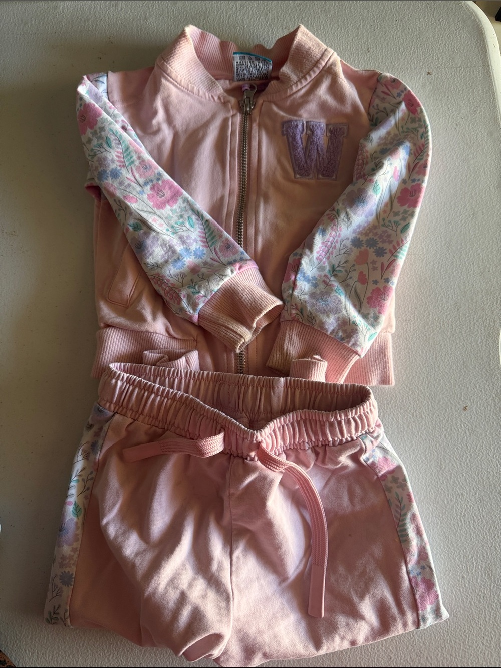 Carter's Pink Two-Piece Floral Trim Jogger Set